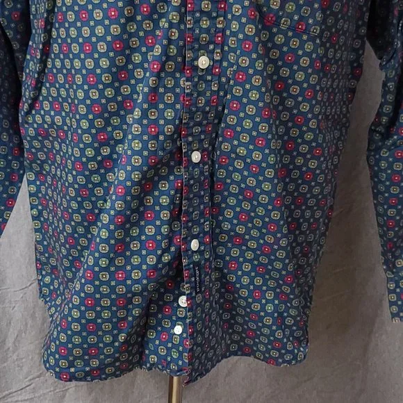 Dockers Mens Medium Blue Green Diamond Geometric Long Sleeve Button Up Shirt - Picture 5 of 11